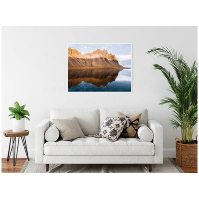 Sylvie Mountain Reflection in Iceland during Sunset Framed Canvas by Michael Schauer
