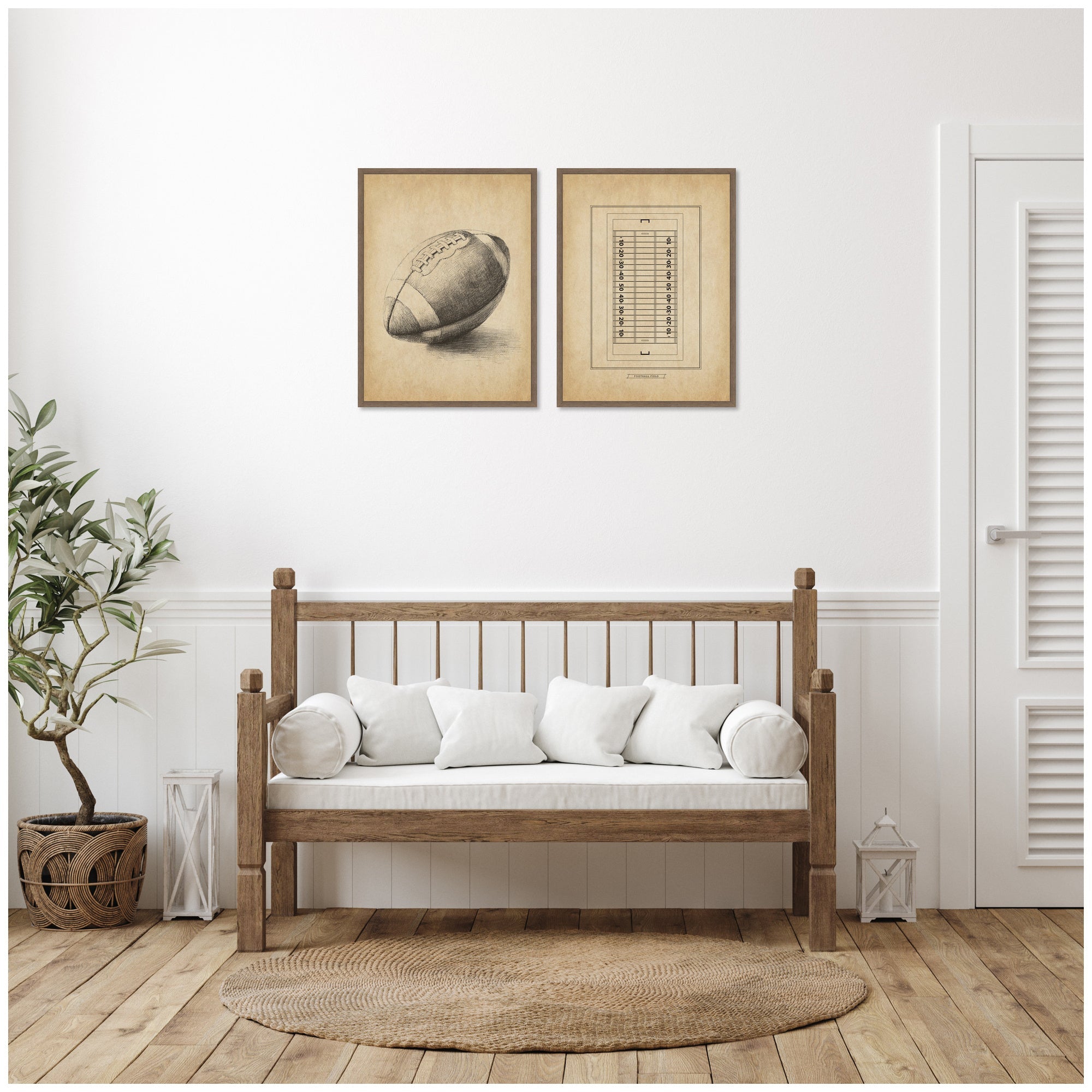 Vintage Football 2 Piece Framed Canvas Wall Art Set by The Creative Bunch Studio