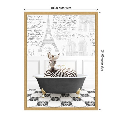 Sylvie Baby Zebra in Paris Bathtub Framed Canvas by Amy Peterson