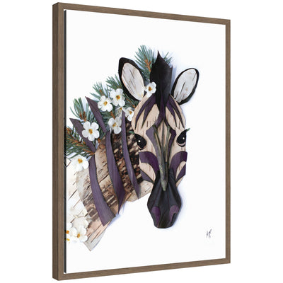 Framed canvas wall art print featuring a zebra illustration by Madeline Jeppesen in a Sylvie frame