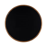 Round wall mirror with a smooth wood frame surrounding a black reflective surface, shown head-on against a white background.