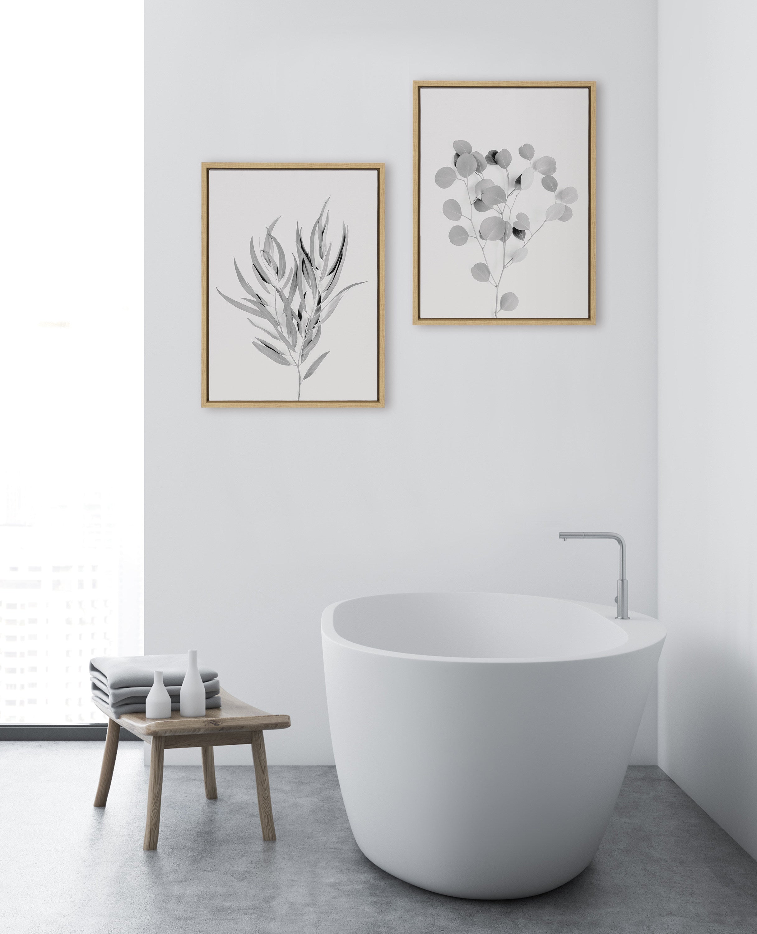 Sylvie Neutral Botanical 1 and 2 Soft White Framed Canvas by kateandlaurel - product image 9 for Resin Society