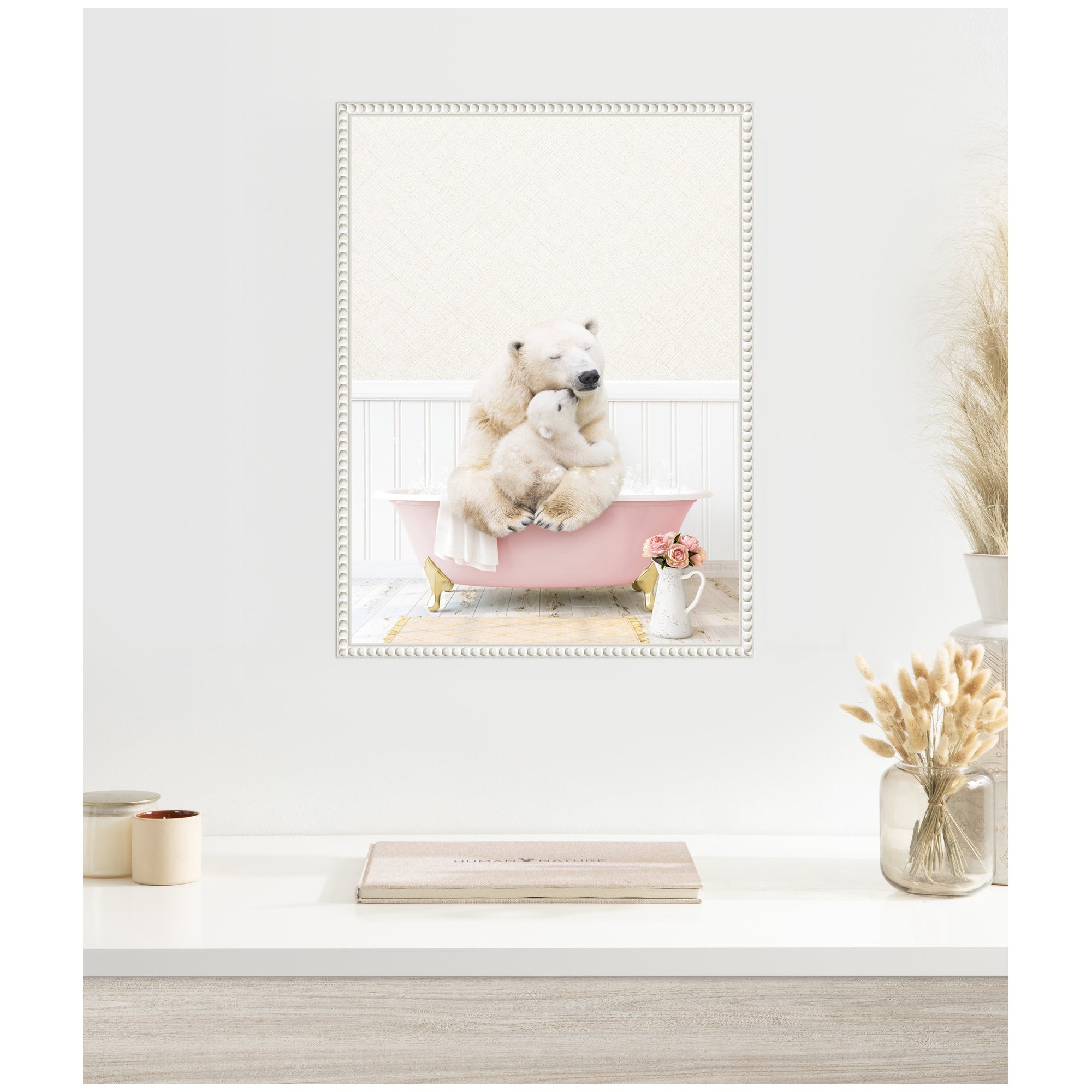 Sylvie Mother and Baby Polar Bear in Cottage Rose Bathtub Framed Canvas by Amy Peterson