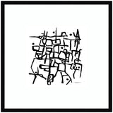 Framed wall art print titled Organic Lines BW Grayscale by Statement Goods showing black and white abstract organic curves in grayscale, set in a wood frame with acrylic cover.