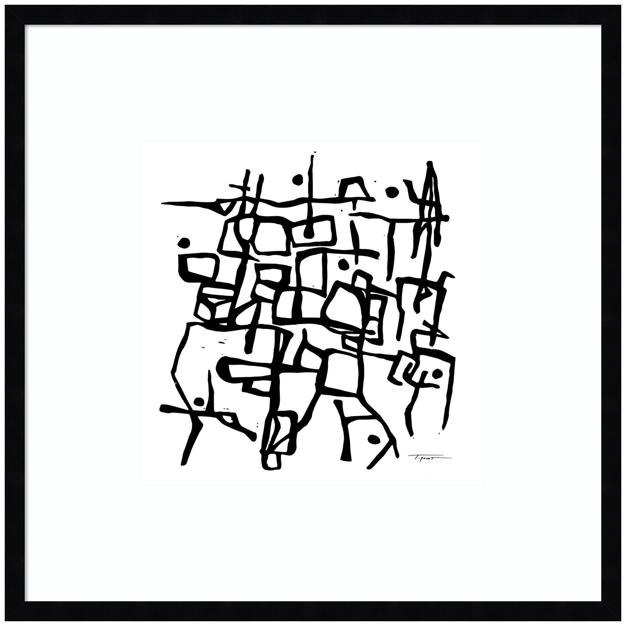 Framed wall art print titled Organic Lines BW Grayscale by Statement Goods showing black and white abstract organic curves in grayscale, set in a wood frame with acrylic cover.