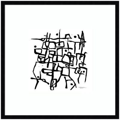 Framed wall art print titled Organic Lines BW Grayscale by Statement Goods showing black and white abstract organic curves in grayscale, set in a wood frame with acrylic cover.