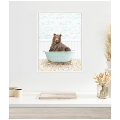 Sylvie Bear in Little Fish Bathtub Framed Canvas by Amy Peterson