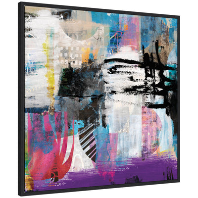 NC Endless Thoughts framed canvas wall art print by Nikki Chu showing abstract brushstrokes in blue, pink, black, and white