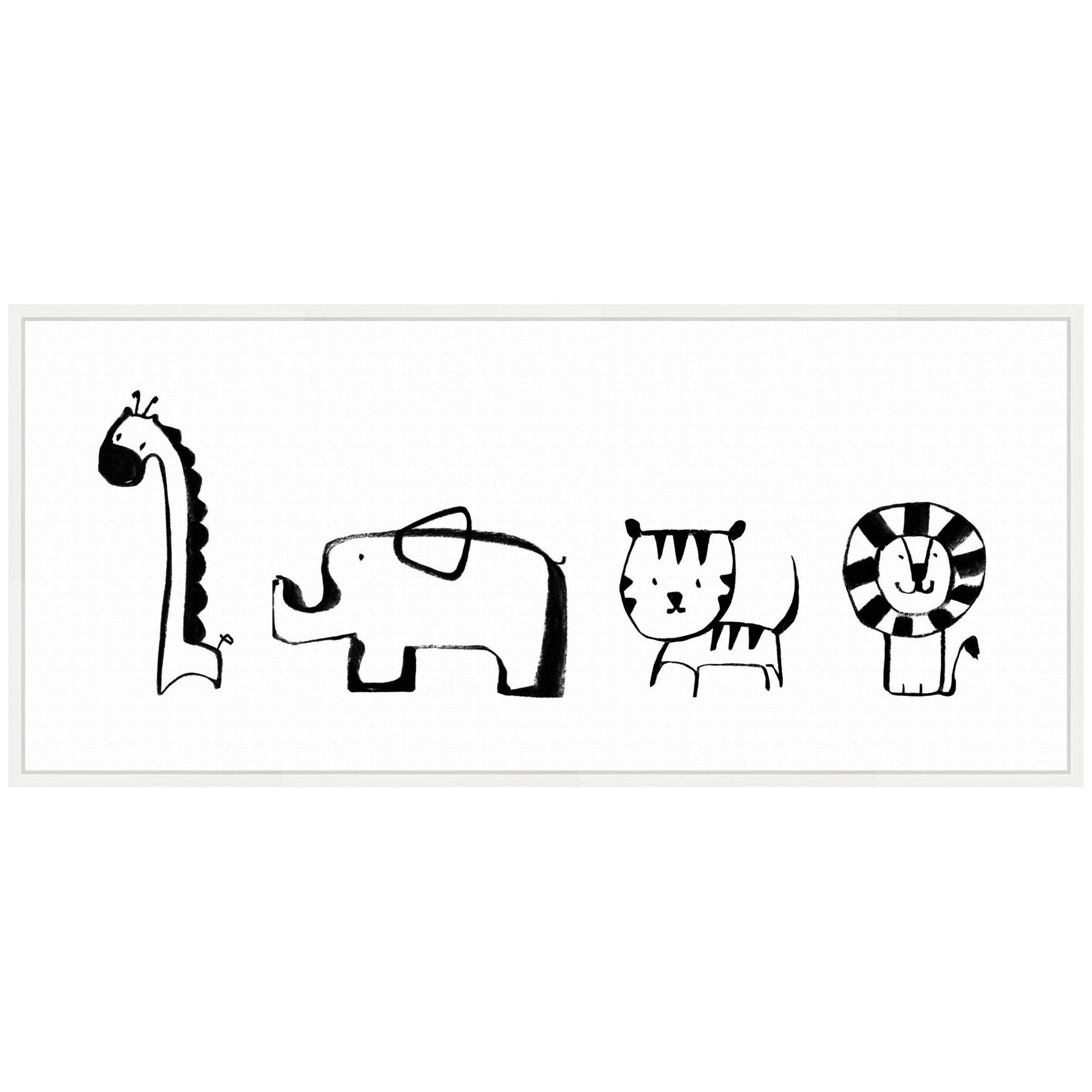 Sylvie Minimalist Giraffe Elephant Tiger and Lion Sketch Framed Canvas by Teju Reval