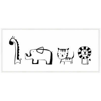 Sylvie Minimalist Giraffe Elephant Tiger and Lion Sketch Framed Canvas by Teju Reval