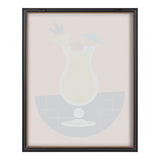 Framed print featuring a minimalist Pina Colada graphic with a pale yellow drink, blue umbrella, and pineapple garnish on a light pink background.