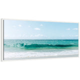Framed canvas art titled Sylvie Beach Ocean Day over Blue Clear Waters showing a blue ocean view
