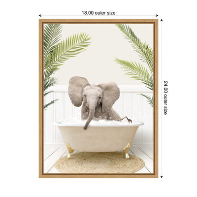 Sylvie Baby Elephant 3 in Palms Bathtub Framed Canvas by Amy Peterson