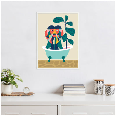 Sylvie MCM Lion in Bathtub Framed Canvas by Rachel Lee