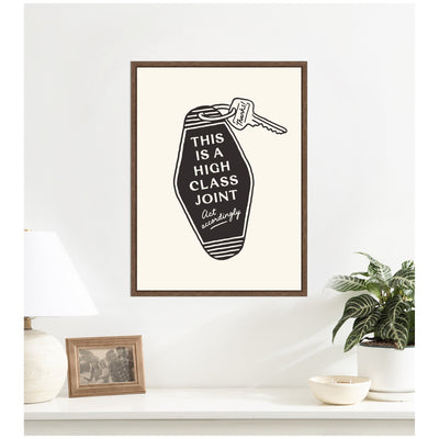 Retro Keychain This is a High Class Joint Black and White by Lucky Guava Framed Canvas Wall Art Print