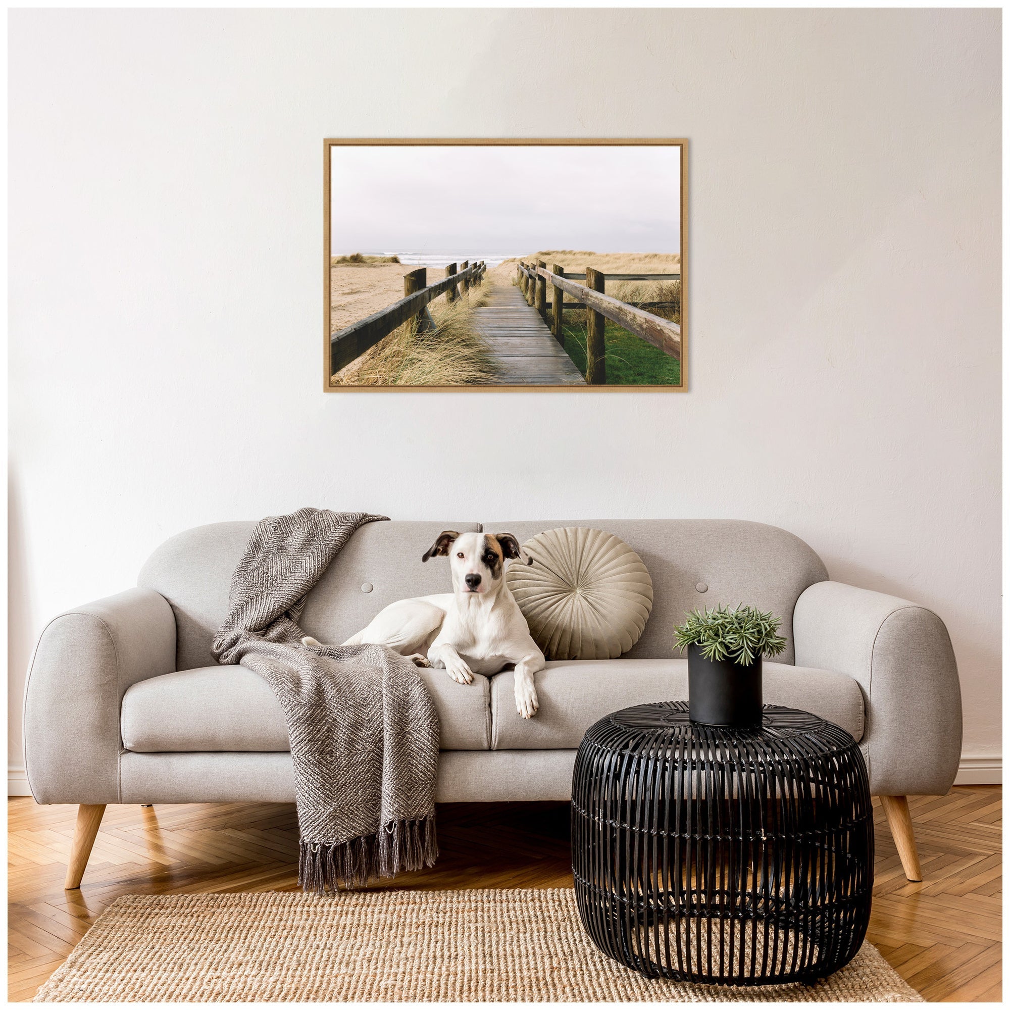 Sylvie Coastal Beach Boardwalk Ocean Landscape Framed Canvas by Patricia Hasz