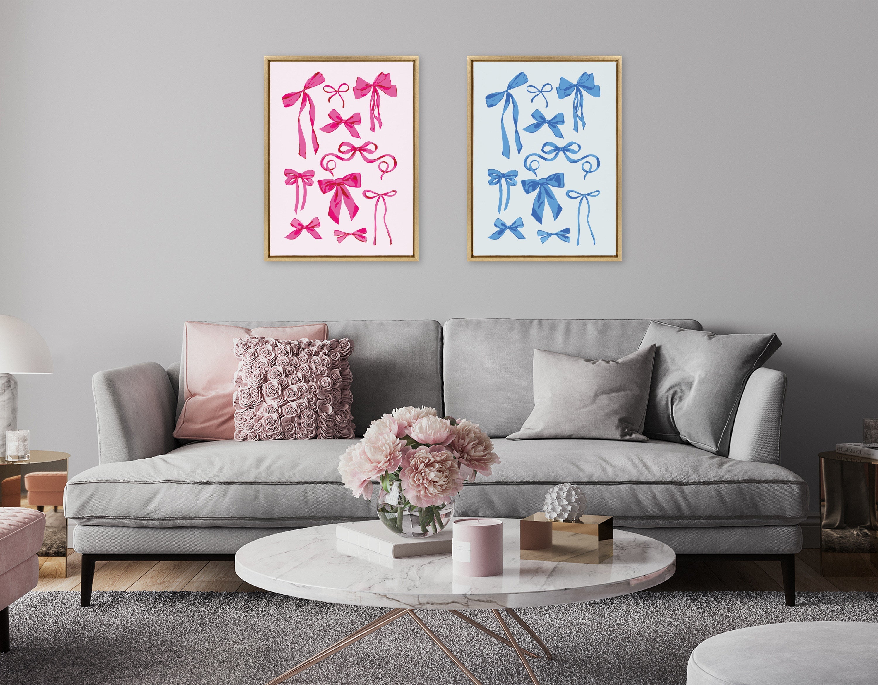 Sylvie Blue Bows Framed Canvas by Honey Island Studio