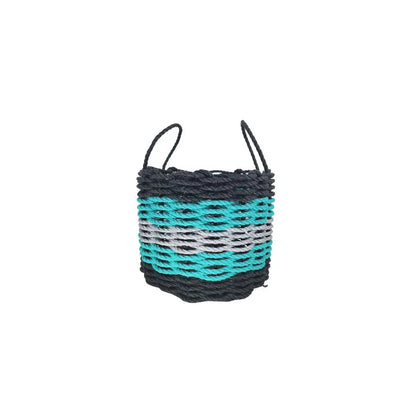 Five Stripe Rope Storage Basket in Black, Teal, and Gray, shown in multiple sizes