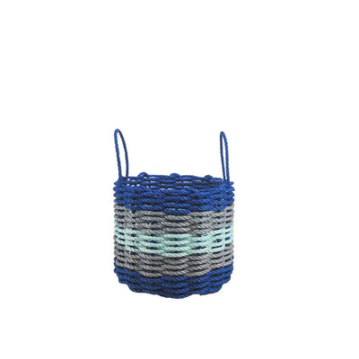 Five Stripe Rope Storage Basket in Blue, Gray, and Seafoam colors