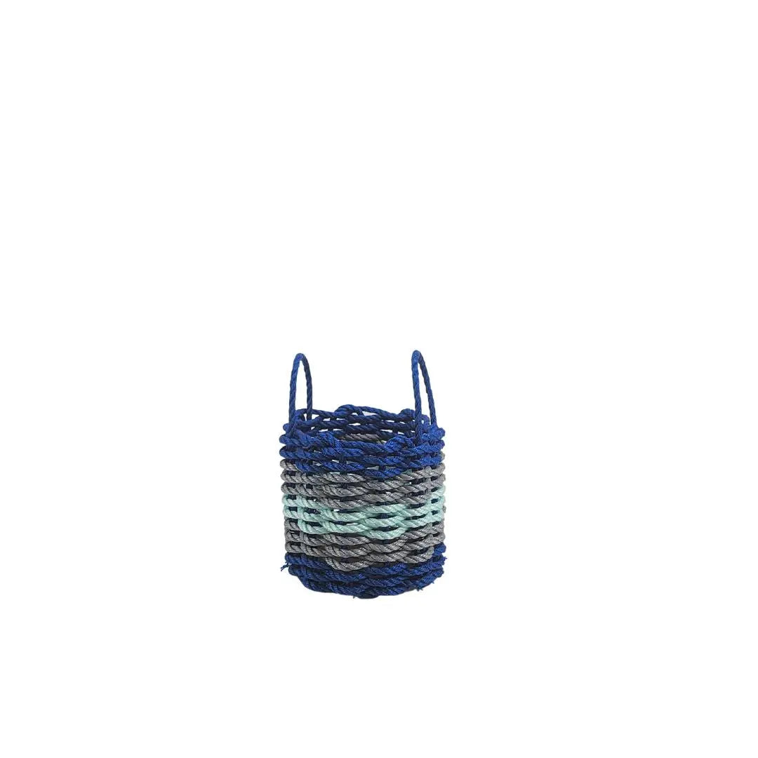 Five Stripe Rope Storage Basket in Blue, Gray, and Seafoam colors