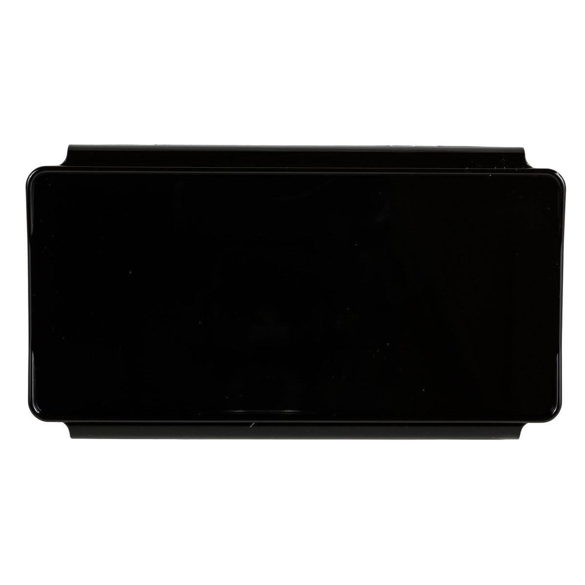 Rectangular black LED bar cover with slightly raised edges and smooth glossy surface, viewed from above against a white background.