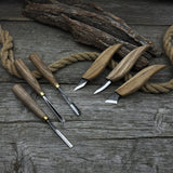 6-piece wood carving knife, chisel, and gouge set with ash wood handles and forged steel blades