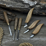 6-piece wood carving knife, chisel, and gouge set with ash wood handles and forged steel blades