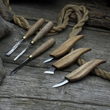 6-piece wood carving knife, chisel, and gouge set with ash wood handles and forged steel blades