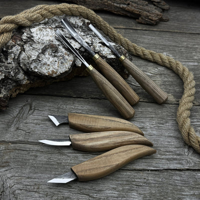 6-piece wood carving knife, chisel, and gouge set with ash wood handles and forged steel blades