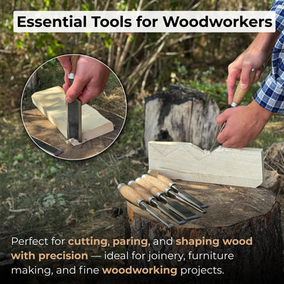 6-piece wood carving chisel set with ash handles and leather roll