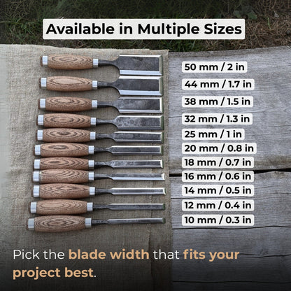 6-piece wood carving chisel set with ash handles and leather roll
