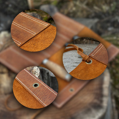 Handmade 6 Pocket Leather Chisel Roll made from genuine Crazy Horse leather, holding carving tools
