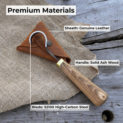 Spoon Carving Hook Knife with 3 cm blade and leather case by Sharky Forged Steel Tools