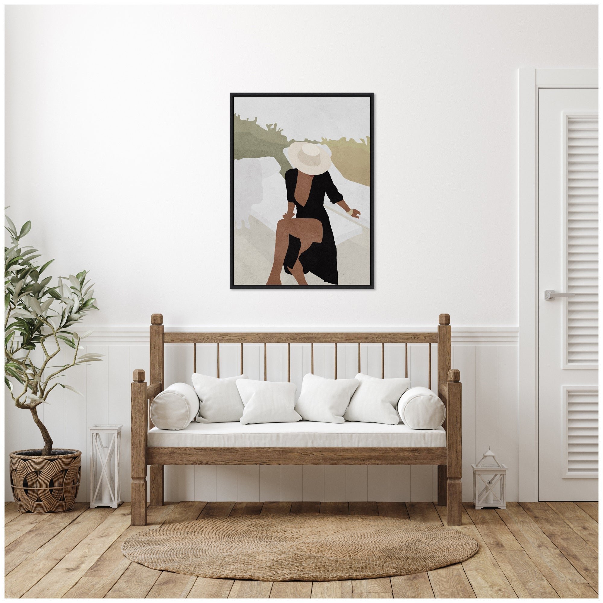 Sylvie Elegant Woman in Hat Framed Canvas by July Art Prints