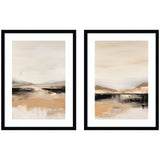 Peaceful Landscape No.
1 & No.
2 framed wall art prints by Amy Lighthall, shown in svelte noir black frames