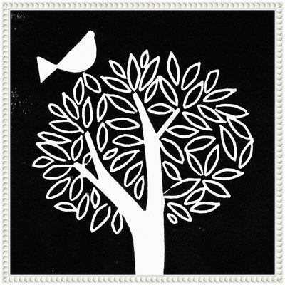 Sylvie Black and White Bird Tree Linocut Framed Canvas by Giuliana Lazzerini