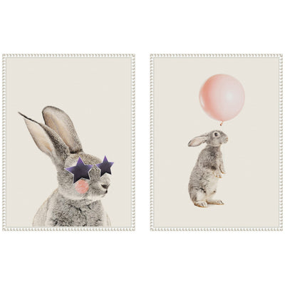 Sylvie Beaded The Bunny Star Glasses and The Bunny Pink Balloon Framed Canvas Art Set