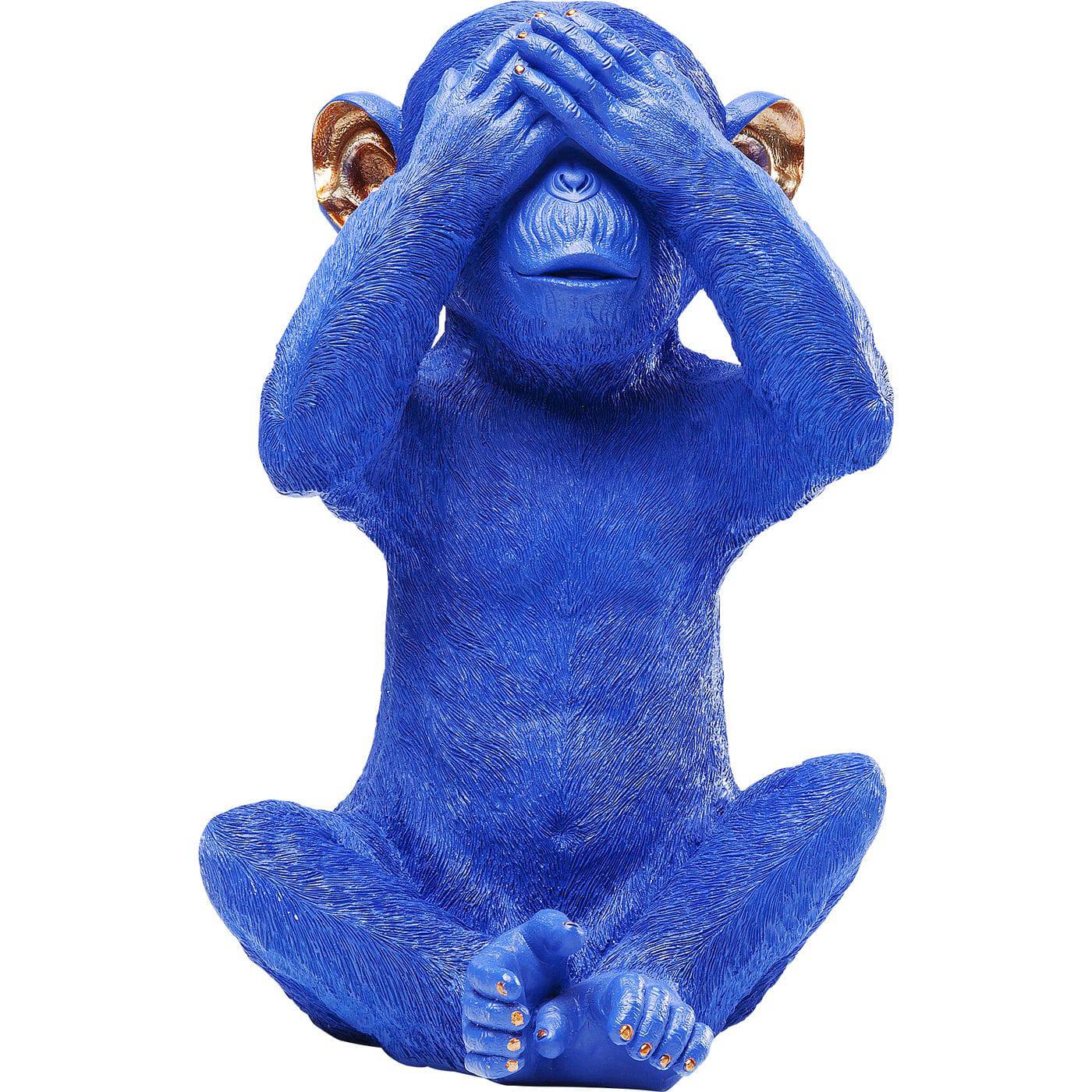 Blue monkey-shaped money box with lock and key on neutral background
