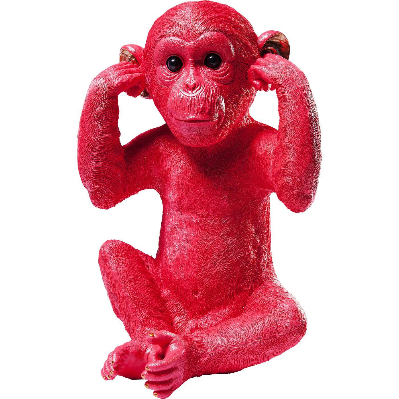 Money Box Monkey Kikazaru Red in polyresin on a white surface