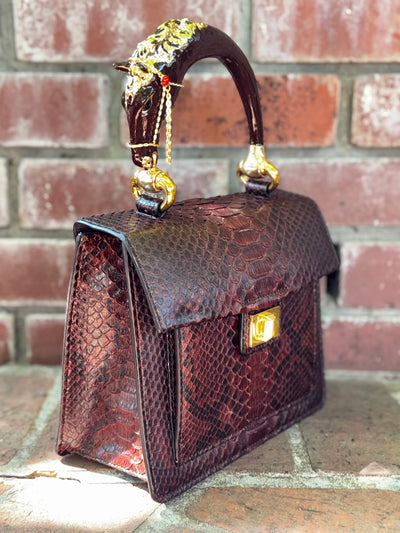 Sienna Horse Handle Handbag Authentic Multi-Toned Brown Python by Allysa Payne Beverly Hills - product image 12 for Resin Society