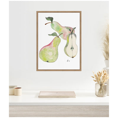 Sylvie Watercolor Green Pears Framed Canvas by Viola Kreczmer