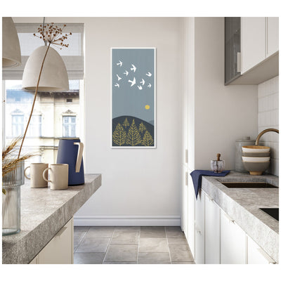 Sylvie Hilltop Flight Linocut Bird Framed Canvas by Giuliana Lazzerini