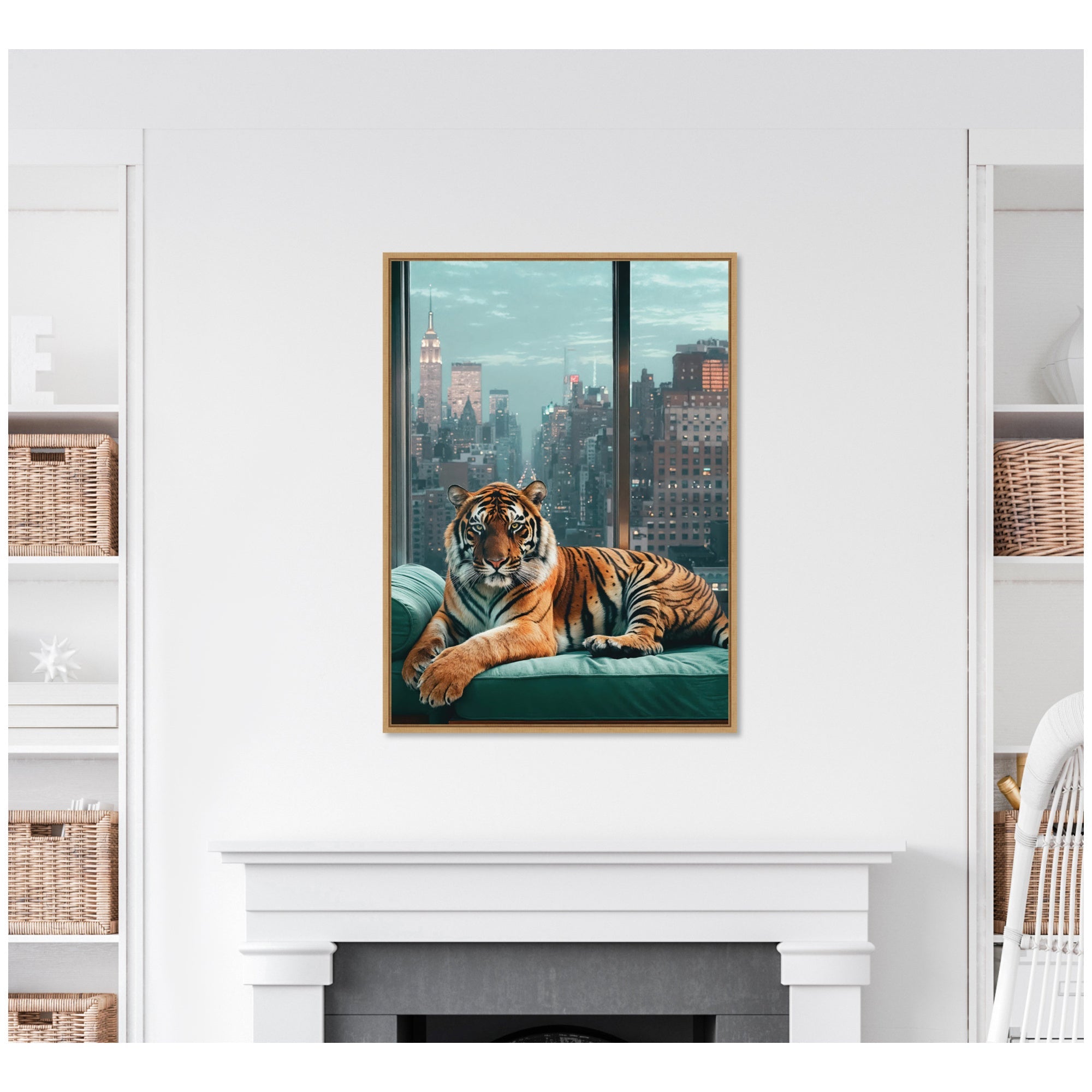 Sylvie Graceful Tiger in New York Framed Canvas by Michael Schauer