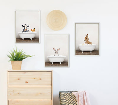 Sylvie Baby Donkey in Rustic Bath Framed Canvas by Amy Peterson Art Studio