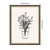 Black stylized tulip bouquet illustrated in a vase on a cream background, framed with a decorative black and gold frame measuring 20 by 26 inches.