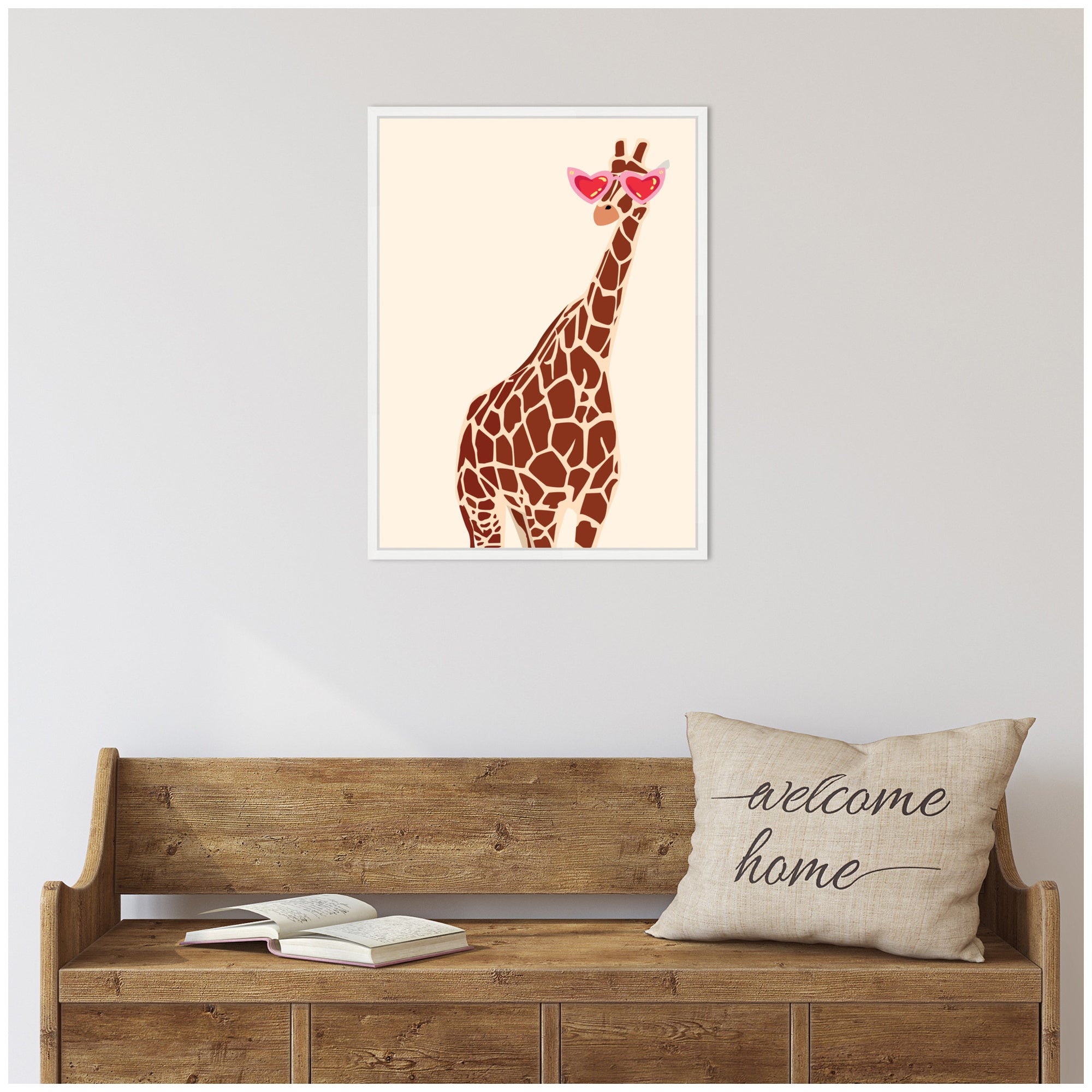 Sylvie Giraffe in Preppy Cute Heart Sunglasses Framed Canvas by Honey Island Studio