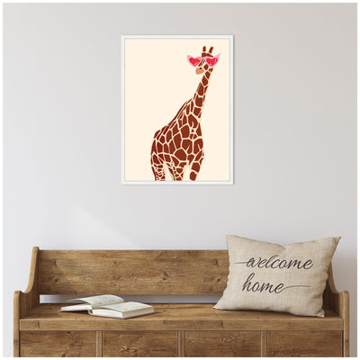Sylvie Giraffe in Preppy Cute Heart Sunglasses Framed Canvas by Honey Island Studio
