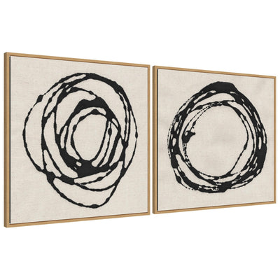 Sylvie Flowing Circle Abstracts - 2 Piece Framed Canvas Art Set