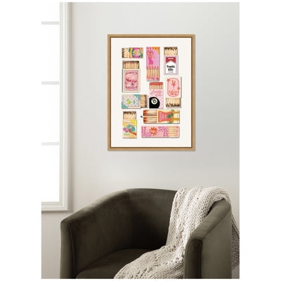 Vintage Pink Matchboxes by Honey Island Studio Framed Canvas Wall Art Print