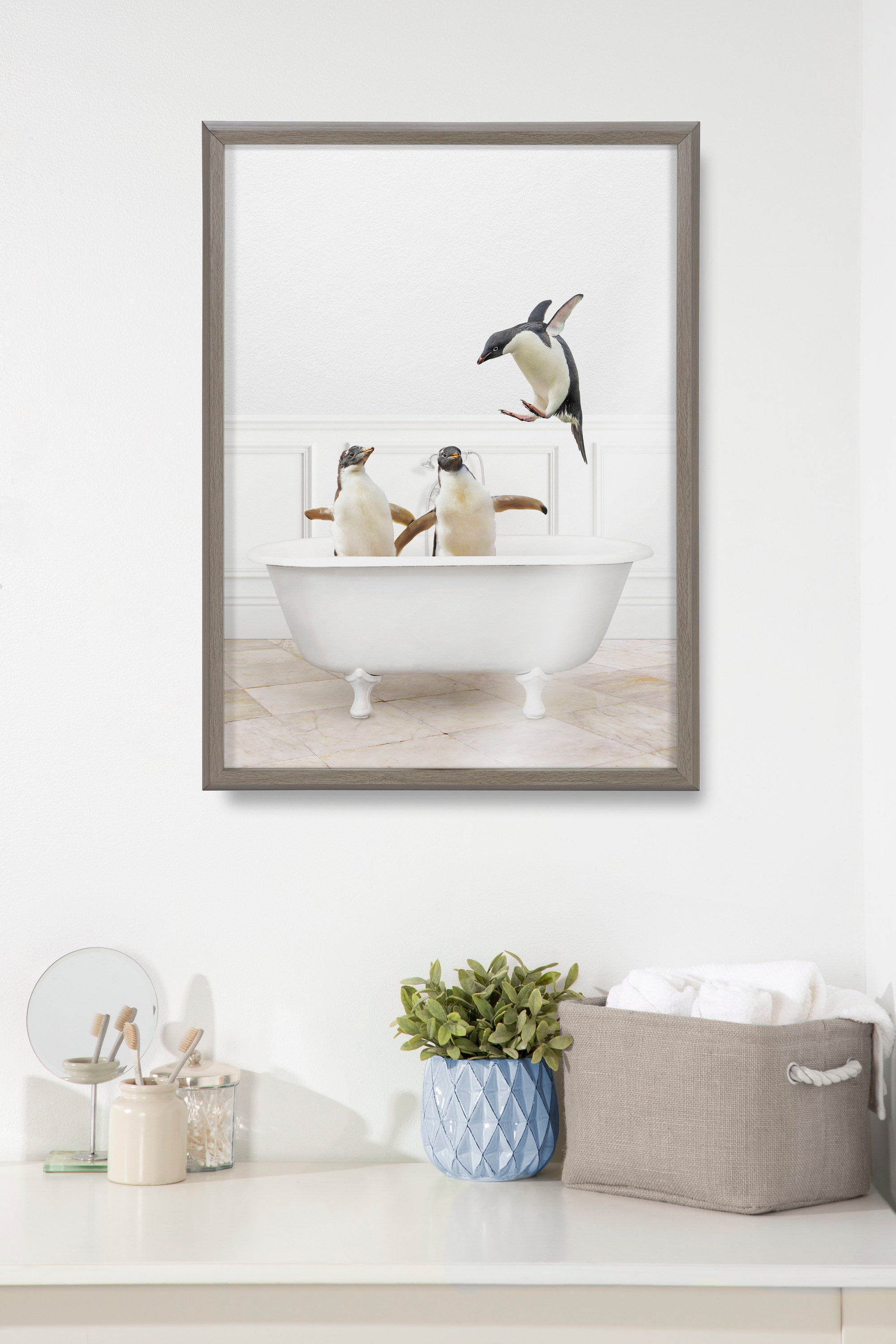Blake Penguins Bathroom Framed Printed Glass by Amy Peterson Art Studio by kateandlaurel - product image 7 for Resin Society